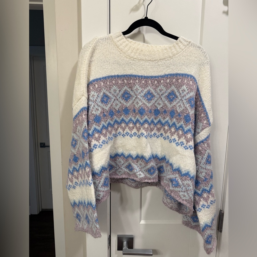 Sincerely Jules Diamond Pattern Sweater - Cream, Blue, and Purple